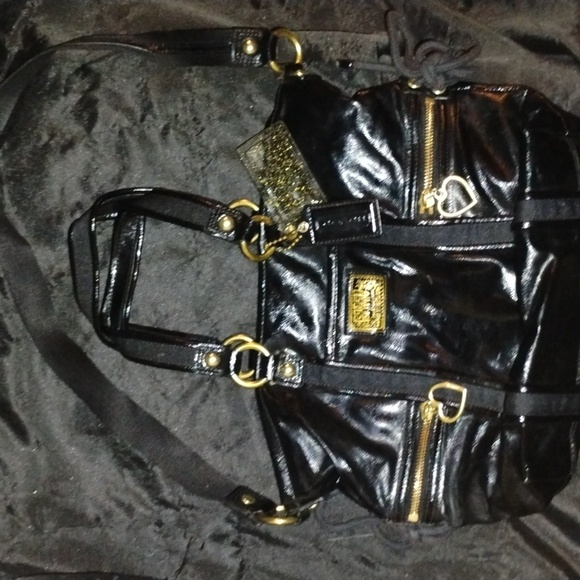 Coach Poppy Black and Gold Patent Leather Shoulder Bag - Picture 1 of 14
